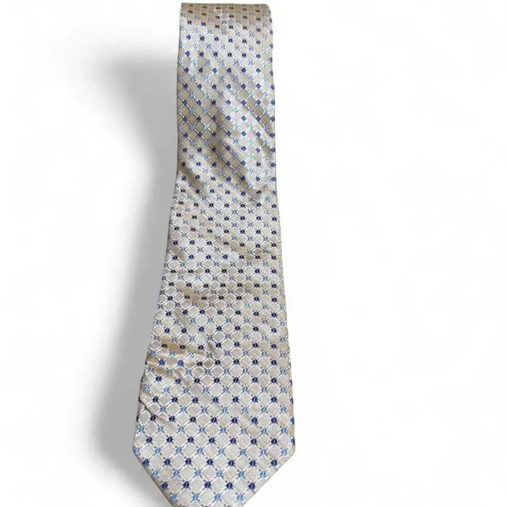 Pronto Uomo Platinum Silk Tie Yellow Blue Geometric Pattern
